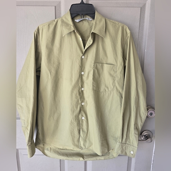 Zara Shirt Small Women Green Long Sleeve Button Up Collared 100% Cotton - Picture 4 of 9